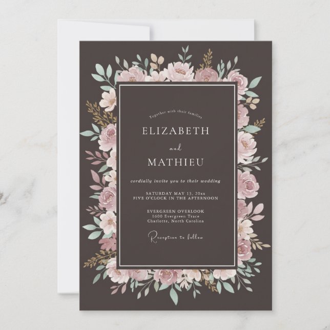 Invitation Mariage Automnal Élégant Espresso (Devant)