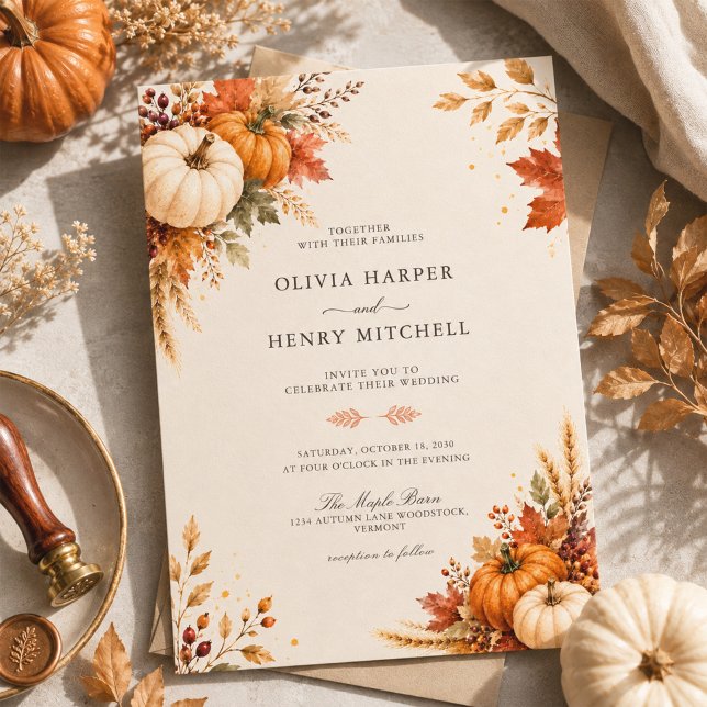 Invitation Mariage automnal élégant et rustique avec citrouil (Créateur téléchargé)