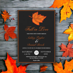 Invitation Mariage Automnal Élégant Rustique Noir Blanc Orang