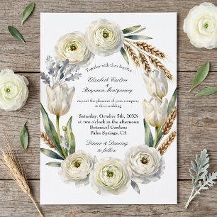 Invitation Mariage automnal en aquarelle blanche florale et b