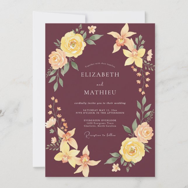 Invitation Mariage Automnal en Bordeaux Poli (Devant)
