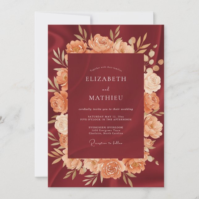 Invitation Mariage Automnal en Soie Bourguignonne (Devant)