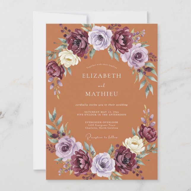 Invitation Mariage Automnal en Terracotta Orné (Devant)