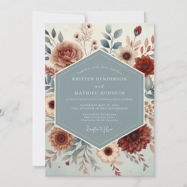 Invitation Mariage Automnal en Tons Rouille et Ardoise (Devant)