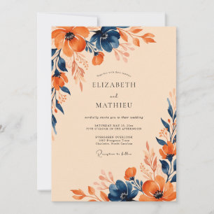 Invitation Mariage Automnal Enjoué Bleu Marine