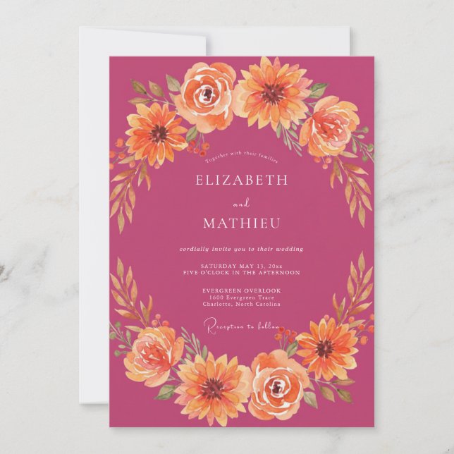 Invitation Mariage Automnal Enjoué Magenta (Devant)