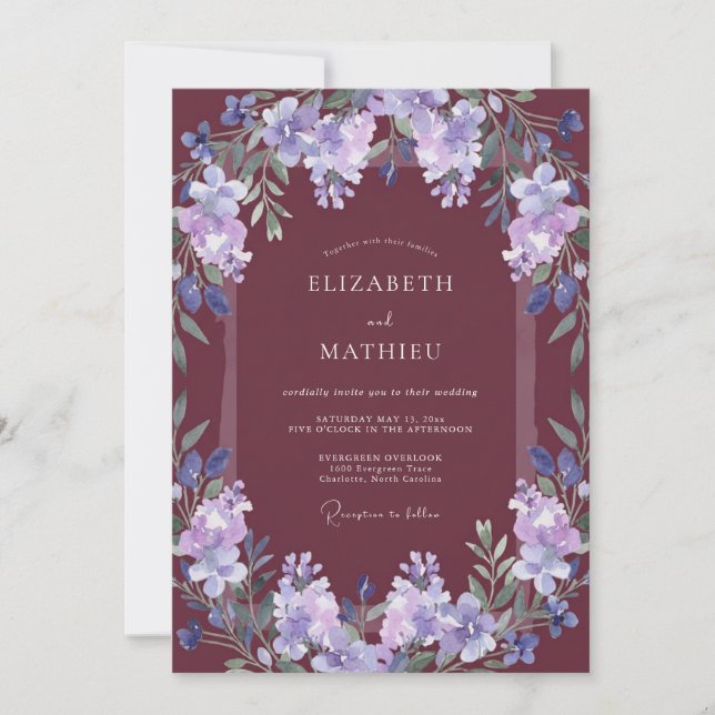 Invitation Mariage Automnal Envoûtant Bordeaux (Devant)