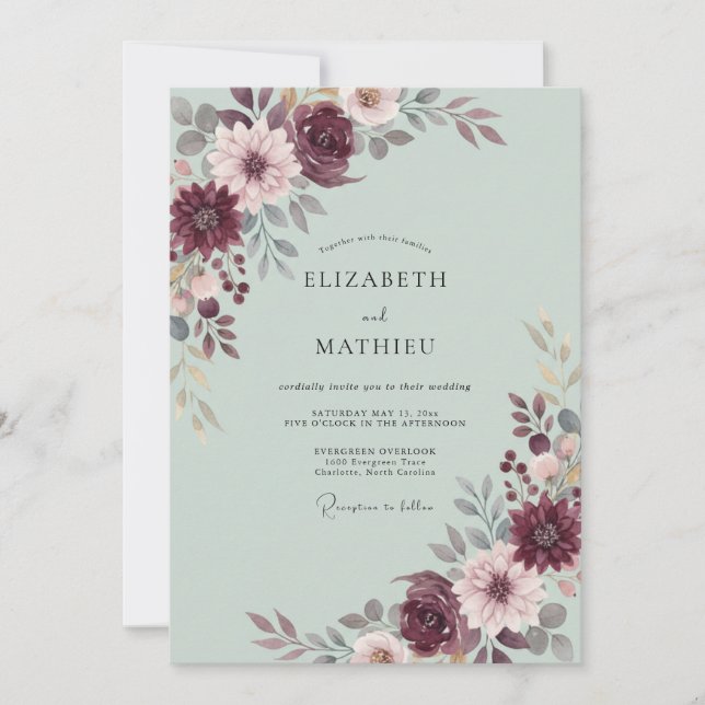 Invitation Mariage Automnal Époustouflant Vert Sauge (Devant)