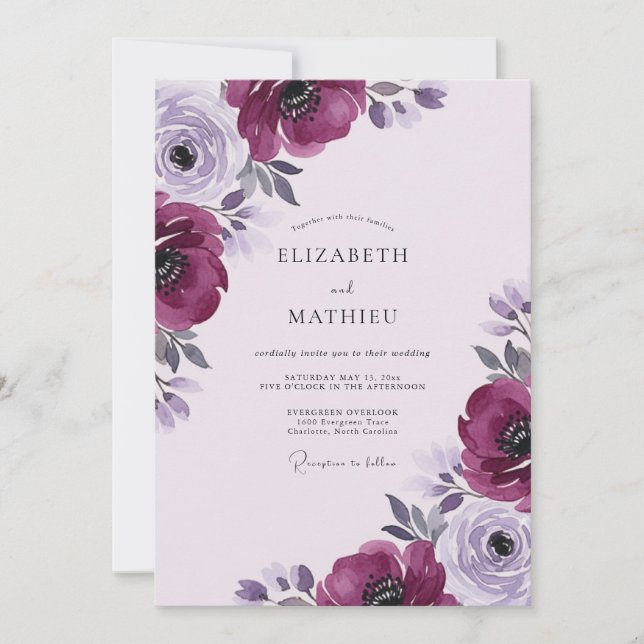 Invitation Mariage Automnal Ethéré au Plum (Devant)