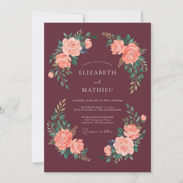 Invitation Mariage Automnal Exquis Bordeaux (Devant)