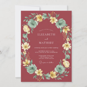 Invitation Mariage Automnal Fantaisiste Rouge Canneberge