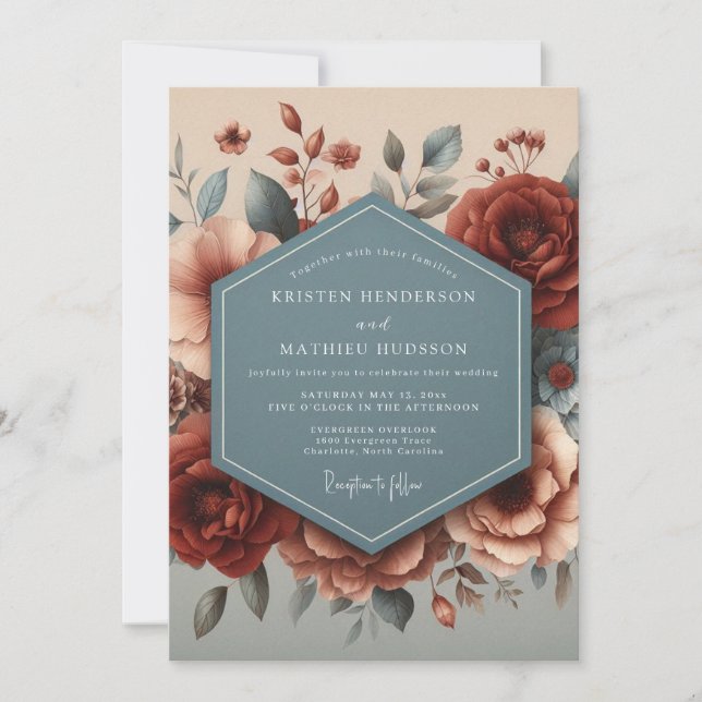 Invitation Mariage automnal Fleur de Bourgogne sur ardoise (Devant)
