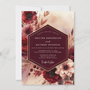 Invitation Mariage Automnal Floral Bourgogne