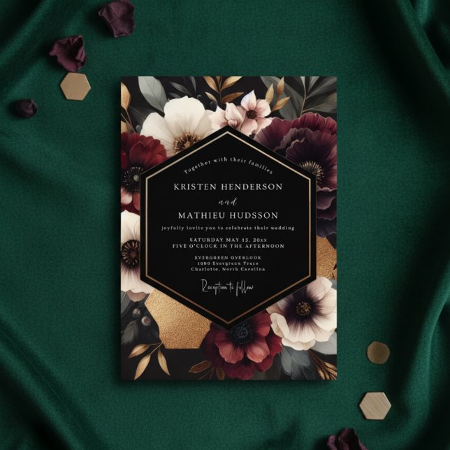 Invitation Mariage Automnal Floral Bourguignon (Créateur téléchargé)