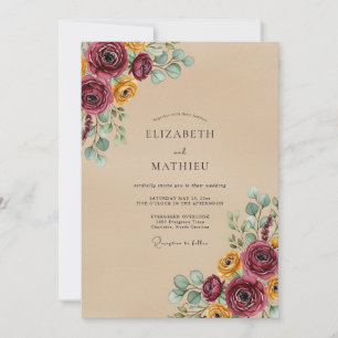 Invitation Mariage Automnal Floral Brun