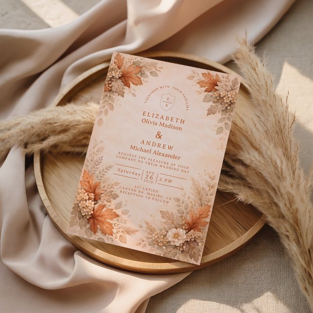 Invitation Mariage Automnal Floral Chaleureux (Créateur téléchargé)