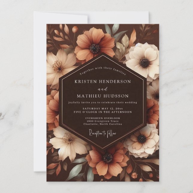 Invitation Mariage Automnal Floral Sépia (Devant)