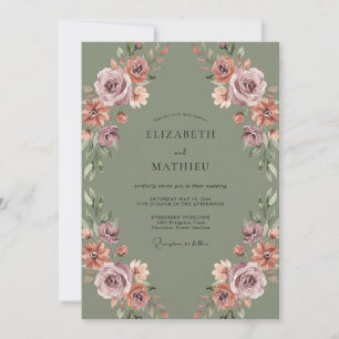 Invitation Mariage Automnal Floral Vert Sauge Mauve