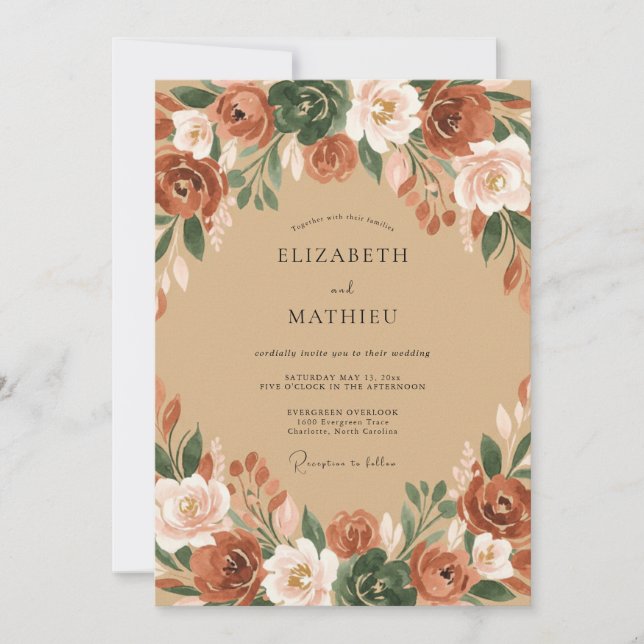 Invitation Mariage Automnal Flourissant Rouille (Devant)