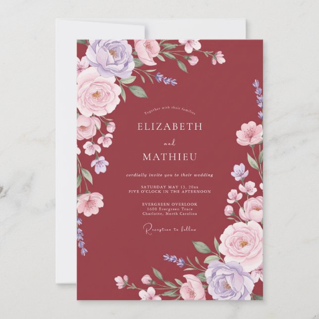 Invitation Mariage Automnal Glamour Rouge Profond (Devant)