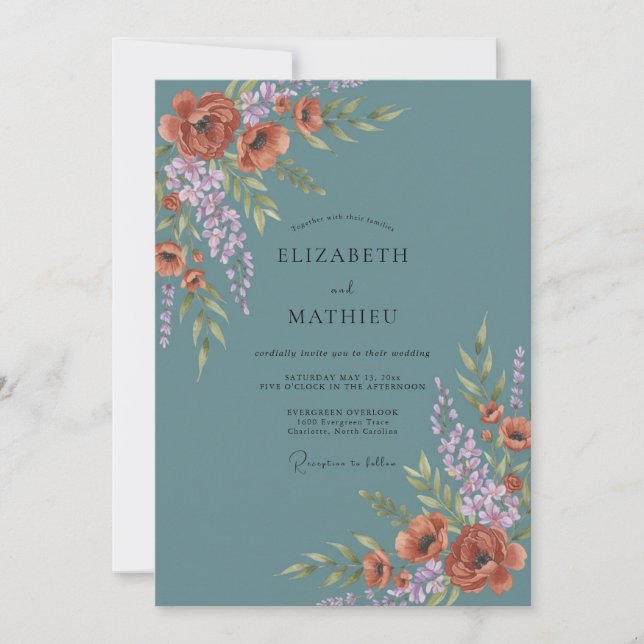 Invitation Mariage Automnal Humeur Sarcelle (Devant)