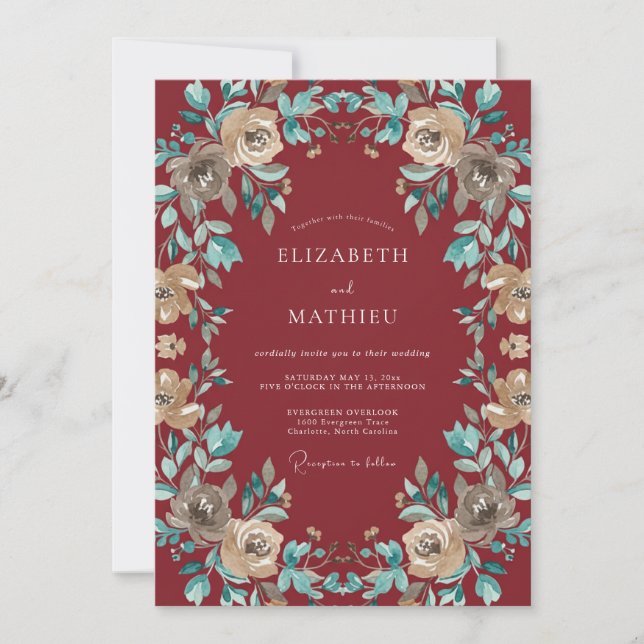 Invitation Mariage Automnal Intriqué de Bourgogne (Devant)