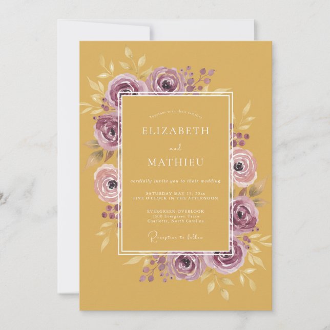 Invitation Mariage Automnal Jaune Moutarde Maussade (Devant)