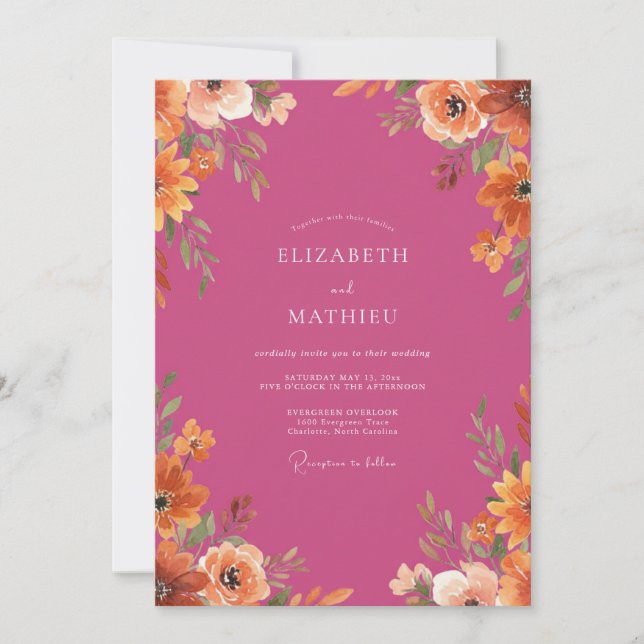 Invitation Mariage Automnal Joyeux Magenta (Devant)