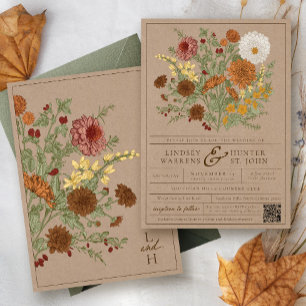 Invitation Mariage Automnal Kraft Rustique Floral Vintage d'A