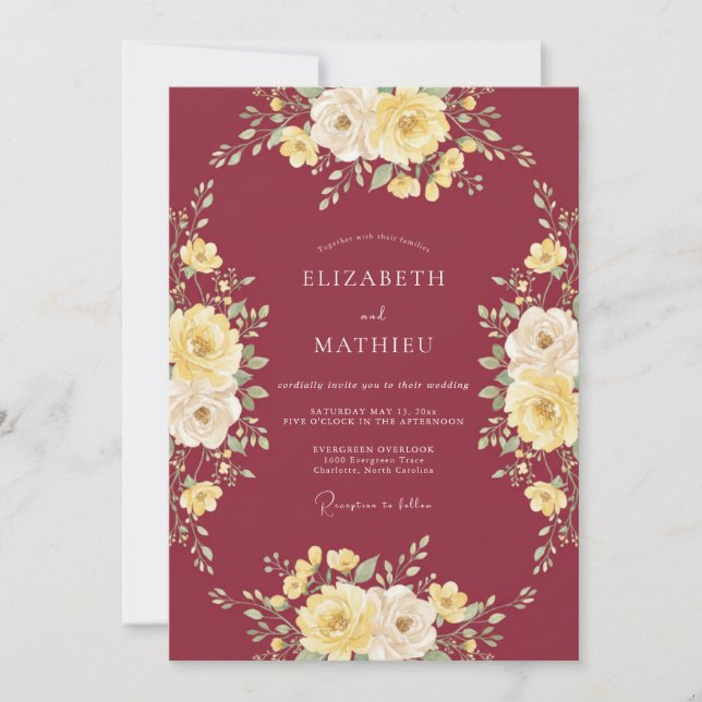 Invitation Mariage Automnal Lustré Bordeaux (Devant)