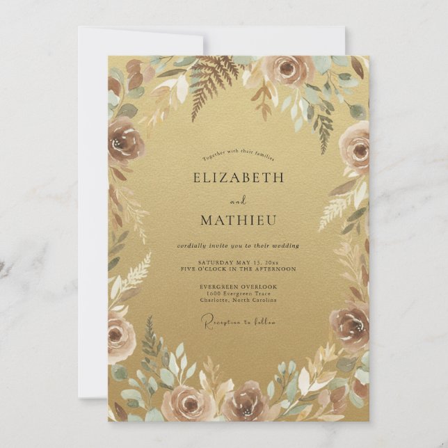 Invitation Mariage Automnal Luxueux en Or (Devant)
