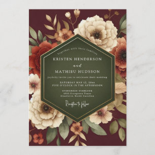 Invitation Mariage Automnal Luxuriant Bordeaux