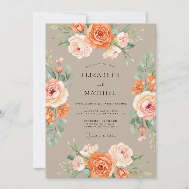 Invitation Mariage Automnal Luxuriant Brun Clair (Devant)