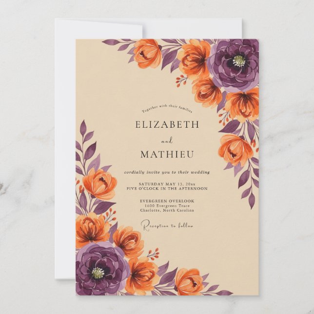 Invitation Mariage Automnal Luxuriant Orange Brûlé (Devant)