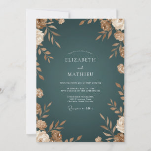 Invitation Mariage Automnal Majestueux Sarcelle Foncé