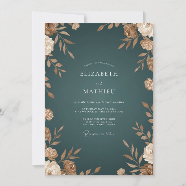 Invitation Mariage Automnal Majestueux Sarcelle Foncé (Devant)