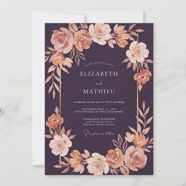 Invitation Mariage Automnal Maussade Aubergine (Devant)