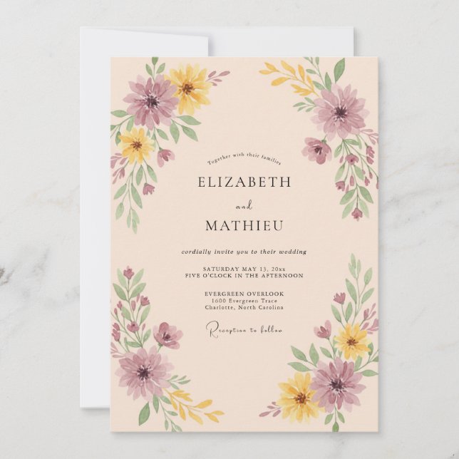 Invitation Mariage Automnal Mauve Assourdi (Devant)