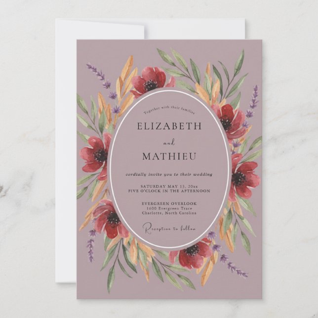 Invitation Mariage Automnal Mauve et Maussade (Devant)