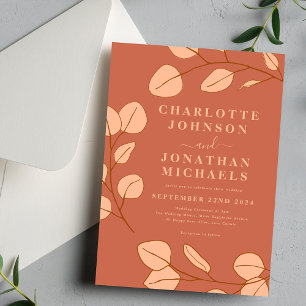 Invitation Mariage Automnal Minimaliste en Terracotta avec Fe