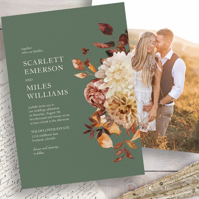 Invitation Mariage Automnal Moderne Sage (Fall Modern Sage Green Floral Wedding Invitation by Painted Paperie
)