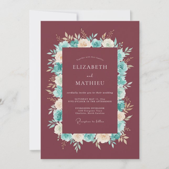 Invitation Mariage Automnal Moody Bordeaux (Devant)