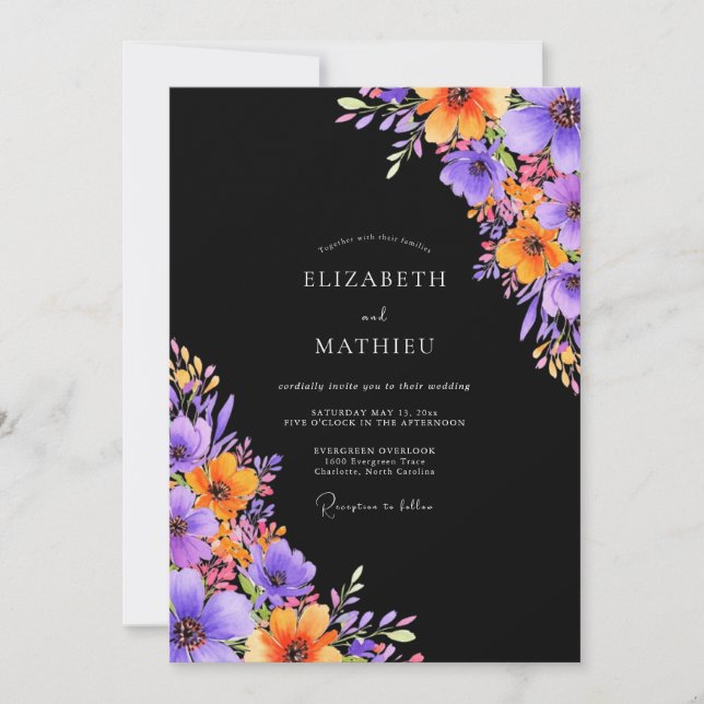 Invitation Mariage Automnal Noir Lustré (Devant)
