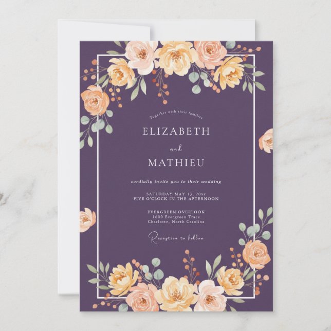 Invitation Mariage Automnal Opulent aux Prunes (Devant)