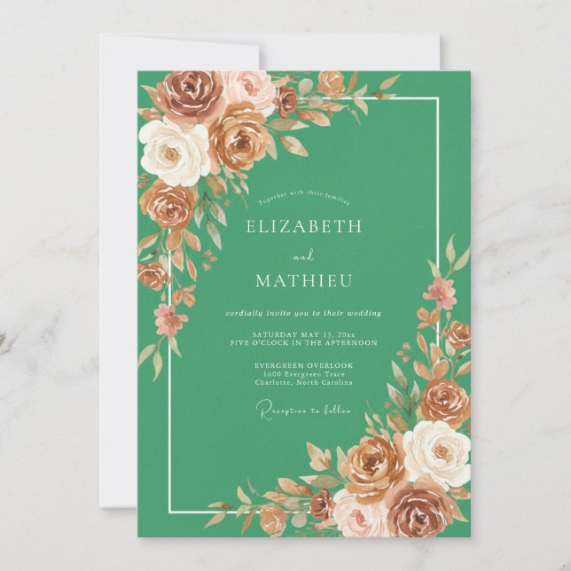 Invitation Mariage Automnal Opulent Vert Émeraude (Devant)