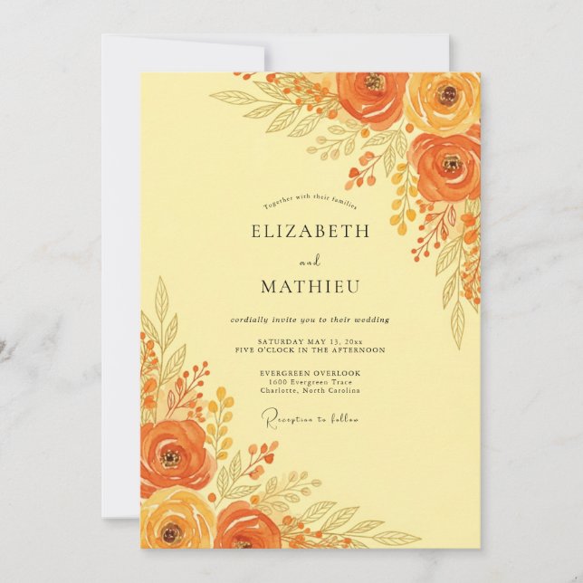 Invitation Mariage Automnal Orange Radiant (Devant)