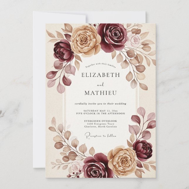 Invitation Mariage Automnal Orné de Bourgogne (Devant)