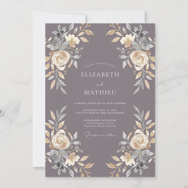 Invitation Mariage Automnal Orné de Mauve (Devant)