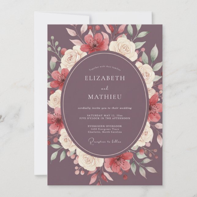 Invitation Mariage Automnal Orné de Mauve (Devant)