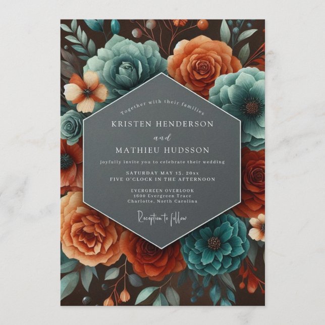 Invitation Mariage Automnal Paprika Sarcelle (Devant)
